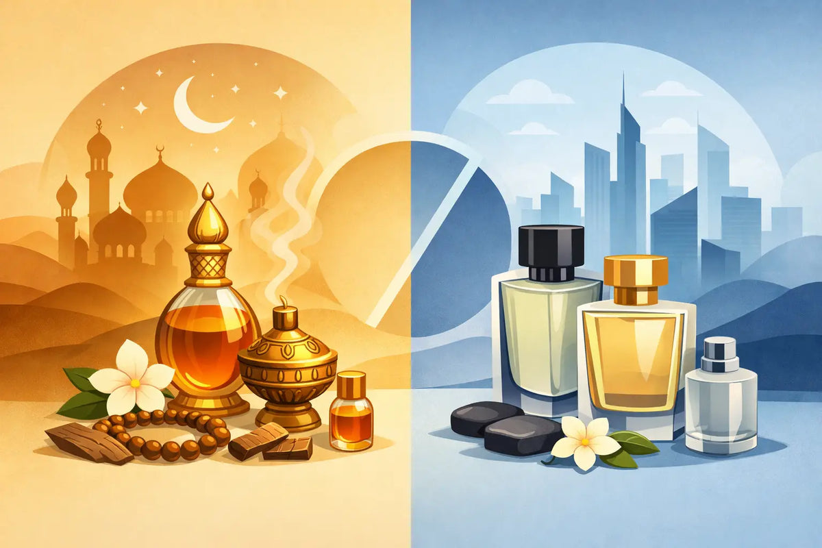 Arabische Düfte gegen Designerparfums vergleichen